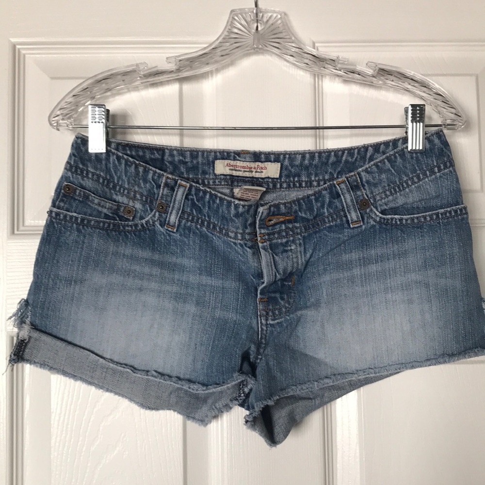 Abercrombie and Fitch frayed mini jean shorts.